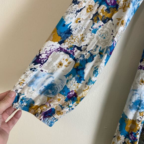 Umgee Sz S Floral Mini Dress Blue Purple Gold Boho Cottagecore Peasant Bohemian - Picture 4 of 11